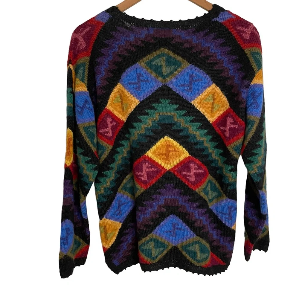 La Vicunita 100% Baby Alpaca Sweater Geometric Colorful Medium